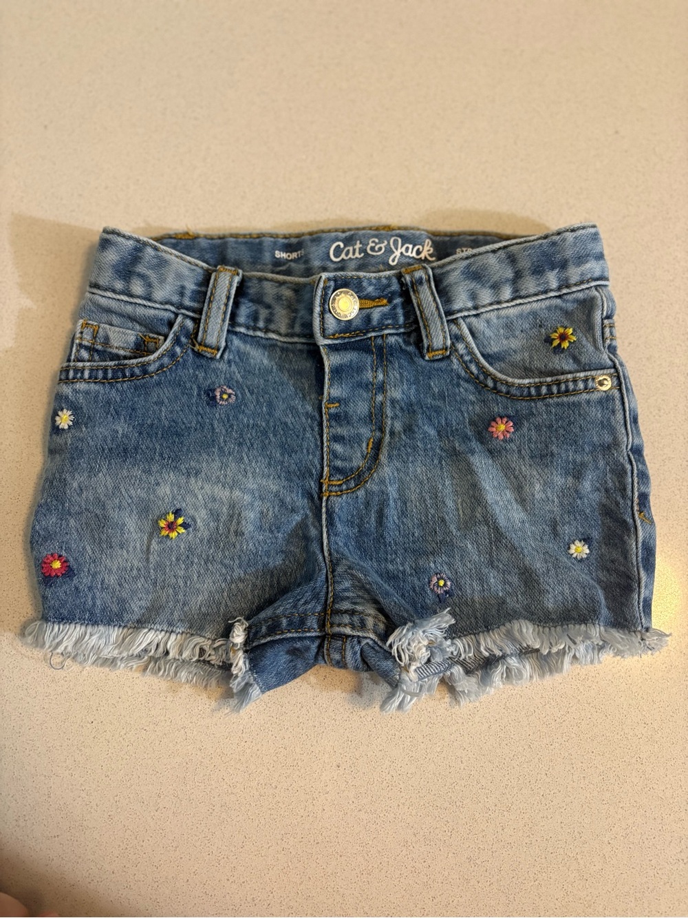 Cat & Jack Light Blue Denim Shorts with Embroidered Flowers